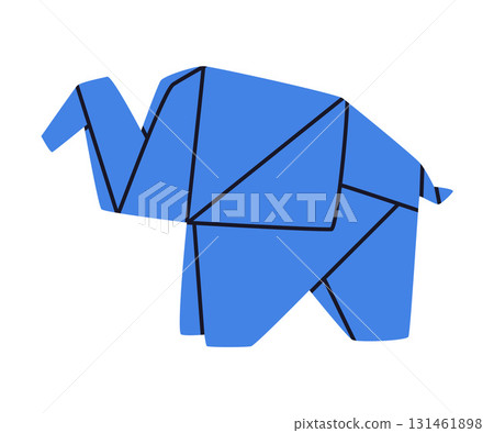 Origami Paper Folding Blue Elephant Shape Vector Illustration 131461898