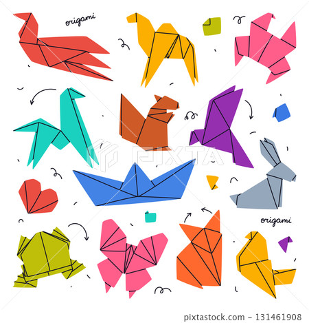Origami Paper Folding Shape and Figure Vector Set 131461908