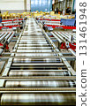 logistic warehouse. packing line in a logistics warehouse. conveyor belt in a modern production line 131461948