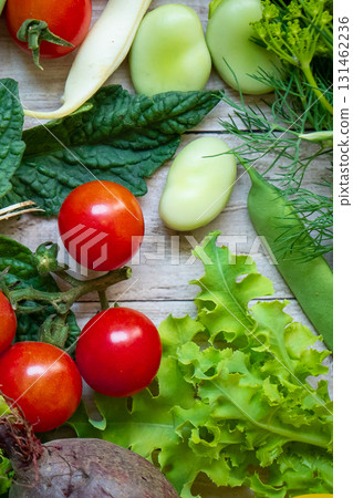 Autumn fresh vegetables on wooden table background Autumn fresh vegetables on wooden table background 131462236
