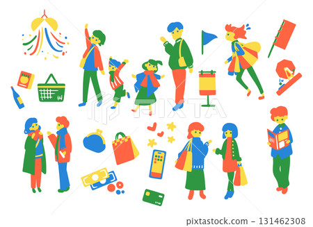 People in winter clothes happily shopping People in winter clothes happily shopping 131462308