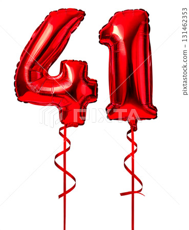 紅色氣球和絲帶呈現數字 41 的形狀 131462353