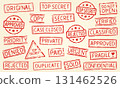 Collection Of Various Red Grunge Style Retro Stamps. Vintage Text Rubber Stamp Set. Denied, Fragile, Private, Top Secret, Sold, Rejected, Approved. Isolated Vector Illustration. 131462526