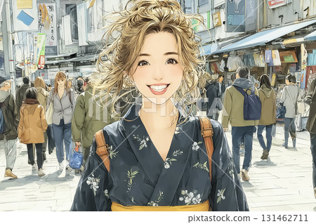 美麗系列：身穿浴衣的年輕女子時尚肖像 131462711