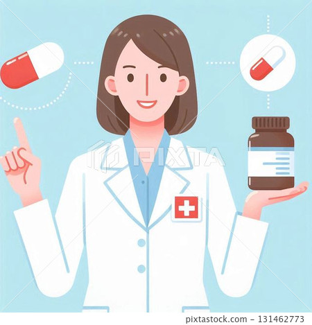 一位女藥劑師解釋藥物的插圖 131462773
