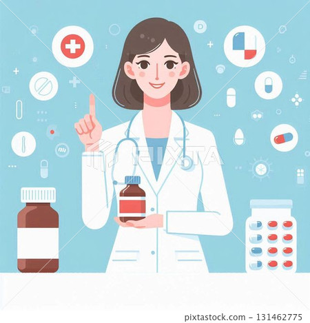 一位女藥劑師解釋藥物的插圖 131462775
