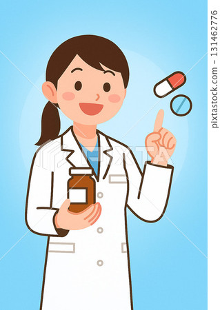 一位女藥劑師解釋藥物的插圖 131462776