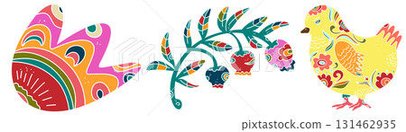 colorful rooster with floral pattern 131462935