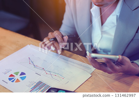 Business Woman Analyzing Report. Financial Data Analysis. Business Woman Analyzing Report. Financial Data Analysis. 131462997