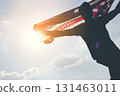 Celebrating American Freedom. Patriotic Man Holding Flag Against the Sun 131463011
