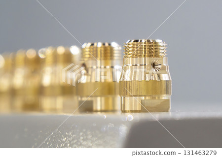 Close up scene the set of quick release brass pipe connector parts for mold and die industry 131463279