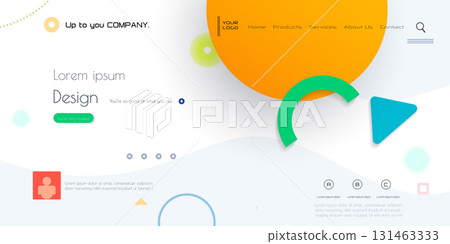 Minimal abstract geometric shape, line and gradient color on white background. Modern vector design. Creative geometric background for business landing page, banner, website, web, template banner Minimal abstract geometric shape, line and gradient color on white background. Modern vector design. Creative geometric background for business landing page, banner, website, web, template banner 131463333