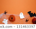 Halloween decoration pumpkins bats ghosts spooky festive atmosphere 131463397