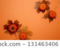 Halloween decoration pumpkins maple leaves autumn festive mood 131463406
