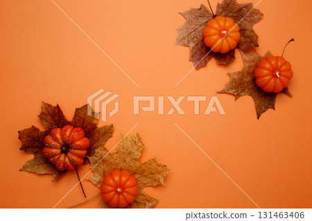Halloween decoration pumpkins maple leaves autumn festive mood Halloween decoration pumpkins maple leaves autumn festive mood 131463406