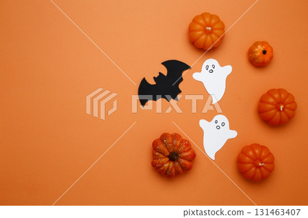 Halloween decoration pumpkins bats ghosts spooky festive atmosphere Halloween decoration pumpkins bats ghosts spooky festive atmosphere 131463407