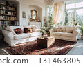 Family in cozy living room with modern decor 131463805