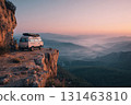 Camper van by cliff edge with ocean view 131463810