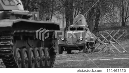 German Infantry Soldiers Fighting With Nkvd Forces. Tank Assault. German Infantry Soldiers Fighting With Nkvd Forces. Tank Assault. 131463850