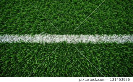 Close-Up of White Line on Artificial Grass Sports Field. Close-Up of White Line on Artificial Grass Sports Field. 131463926
