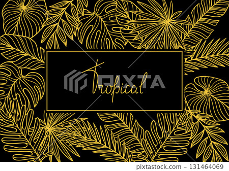 Background with linear palm leaves. Decorative image of tropical foliage and plants. 131464069