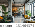 Innovative coworking space in revamped industrial building 131464374