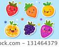 Colorful funny fruit stickers with playful designs 131464379