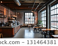 Cozy coffee shop in a converted old factory 131464381
