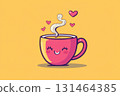 Winking funny coffee cup with steam 131464385