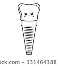 Dental implant, character kawaii contour. Screw prosthesis, Illustration of dental implantation,orthodontic dental implantation 131464388