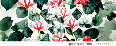 Background material, background image, pattern material, background illustration, wallpaper, watercolor style, cyclamen, red Background material, background image, pattern material, background illustration, wallpaper, watercolor style, cyclamen, red 131464408