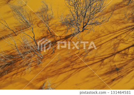 Ecological catastrophe nature pollution concept. Aerial view of abstract natural patterns. Acid mine drainage water background 131464581