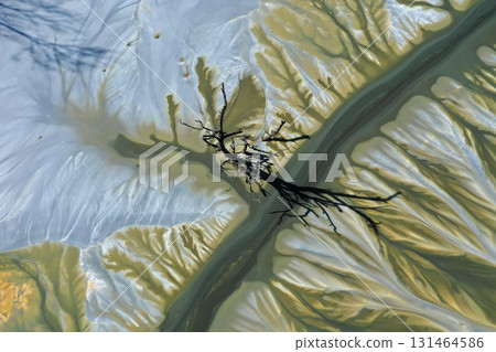 Ecological catastrophe nature pollution concept. Aerial view of abstract natural patterns. Acid mine drainage water background 131464586