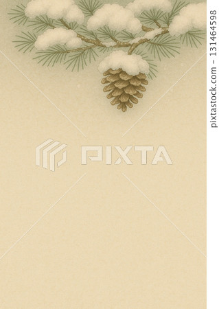 Snowy Pine Series: Japanese-style background of snow-covered pine cones 131464598