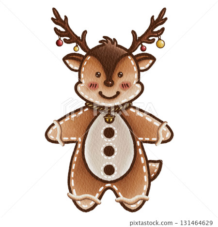 Watercolor Reindeer Gingerbread Cookie Illustration Isolated on White Watercolor Reindeer Gingerbread Cookie Illustration Isolated on White 131464629
