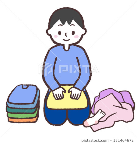 一名男子折疊衣服的插圖 一名男子折疊衣服的插圖 131464672