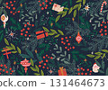 Cute Christmas pattern background material. Patterns of ornaments and gift boxes. 131464673
