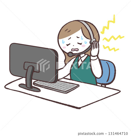 圖示：一位操作員在陷入困境的客戶中心工作 131464710