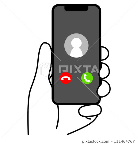 Hand holding a smartphone with a ringing call 131464767