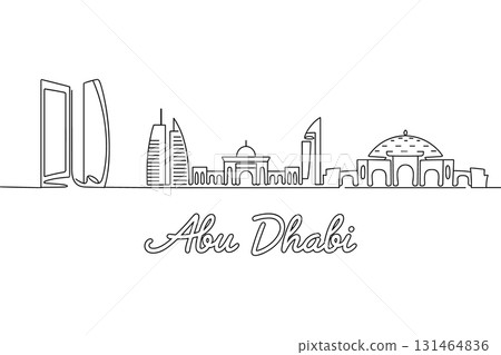 Abu Dhabi City Skyline Single Line Drawing Vector. Travel to UAE Famous Landmark Vector Illustration. 131464836