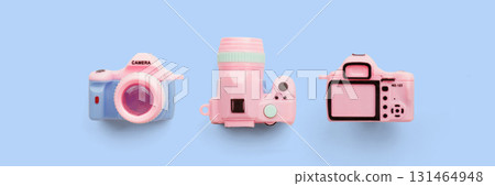 Colorful toy camera on pastel color background Colorful toy camera on pastel color background 131464948