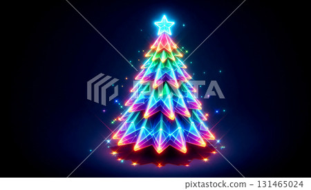 A neon Christmas tree made of holographic triangles 131465024