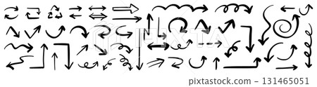 Vector pen hand drawn arrows set black and white Vector pen hand drawn arrows set black and white 131465051