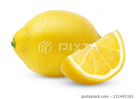 Lemon fruit with cut in a slice isolated. Fresh Juicy lemons. 131465161