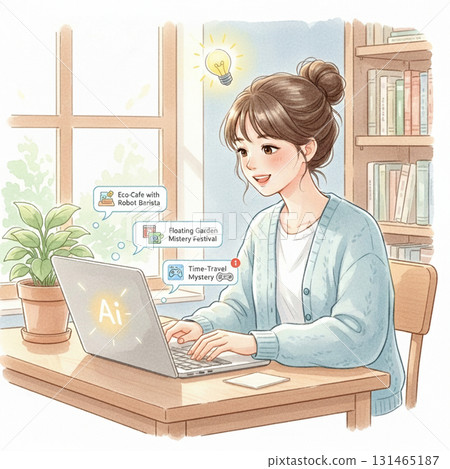 A Woman Uses AI to Search for Research and Ideas | Futuristic Information Gathering and a Gentle Lifestyle 131465187