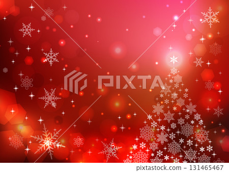 可愛的聖誕樹背景紅色與雪花 131465467