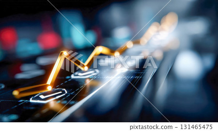 Abstract glowing golden line graph symbolizing growth and success in a futuristic digital interface 131465475