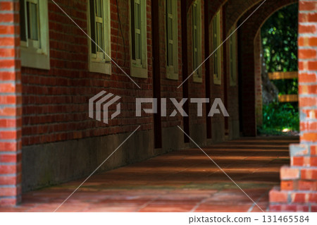 Retro style architectural scenery, antique red brick corridor Retro style architectural scenery, antique red brick corridor 131465584