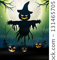 Halloween background with scarecrow and pumpkins 131465705