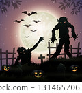Halloween background with zombie and full moon in the night 131465706